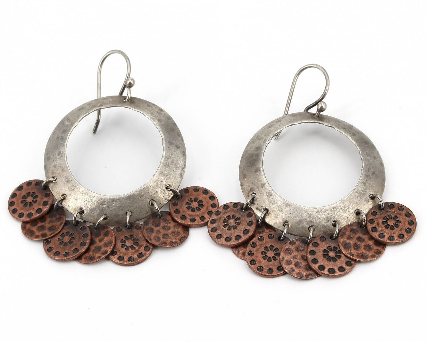 Retired Silpada Hammered Sterling Copper "Coin" Charm Dangle Earrings W1559 HTF
