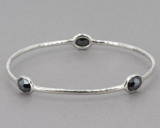 Ippolita Sterling Silver 3-Stone Hematite Rock Candy 7.75" Bangle Bracelet