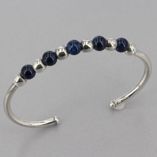 Vintage Silpada Sterling Silver Blue Sodalite Bead Flexible Cuff Bracelet B0693