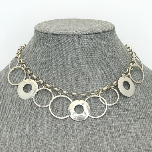 Retired Silpada Sterling Silver Rings Hammered Circles Rolo Chain Necklace N1325