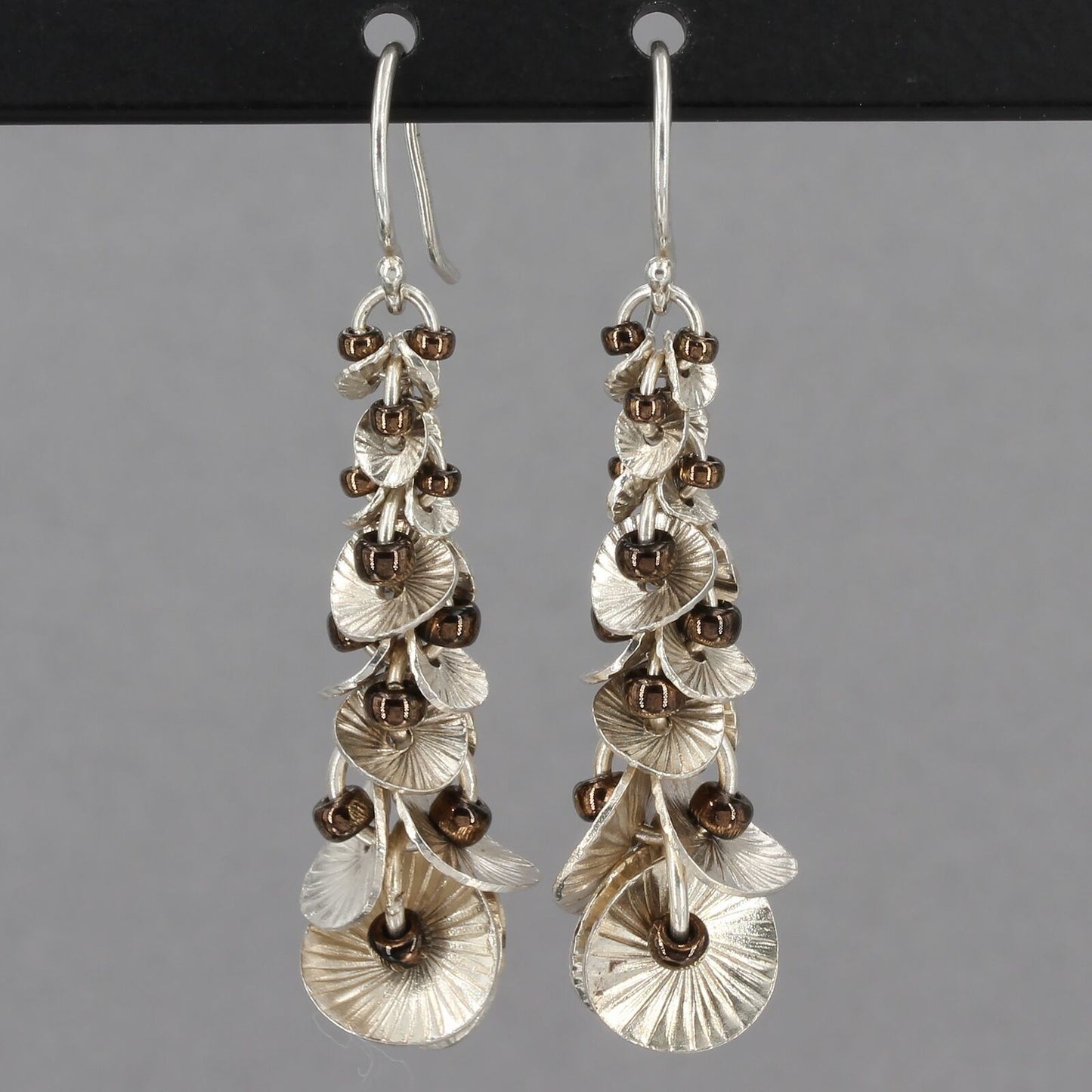 Retired Silpada Sterling Silver Disc Metallic Seed Bead Waterfall Earrings W2172