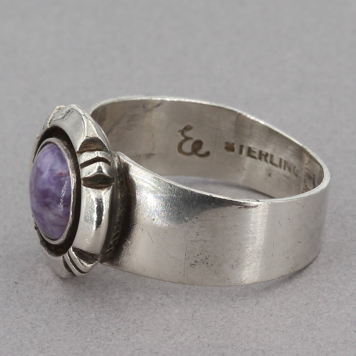 Native American Handmade Etta Endito Navajo Sterling Silver Charoite Ring Sz 9.5