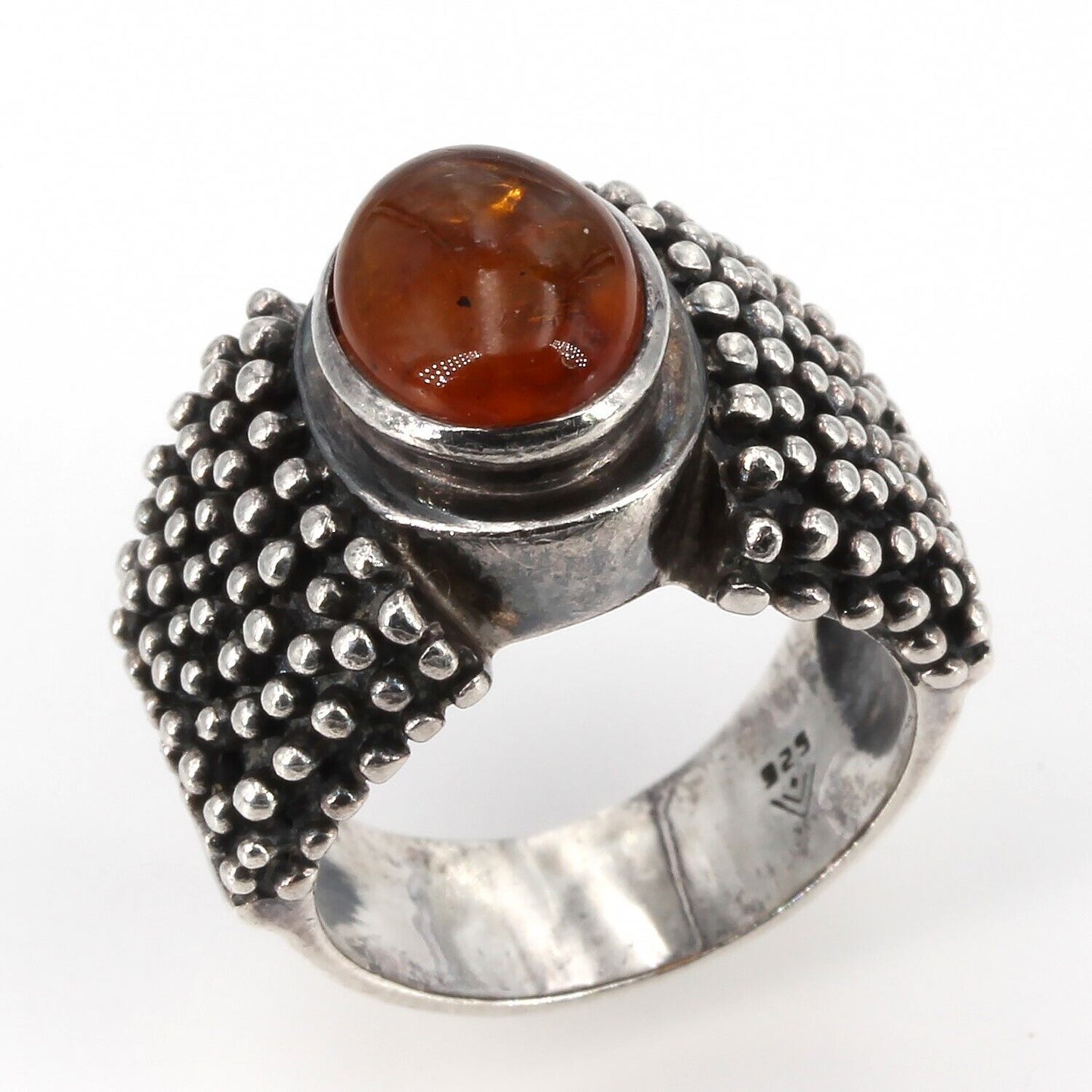 Vintage Silpada Oxidized Sterling Granulated Bead Texture Amber Ring R0893 Sz 6