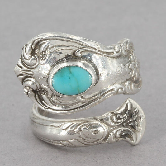 Vintage Towle Sterling Silver Turquoise Spoon Ring Old Master Pattern Size 5.25