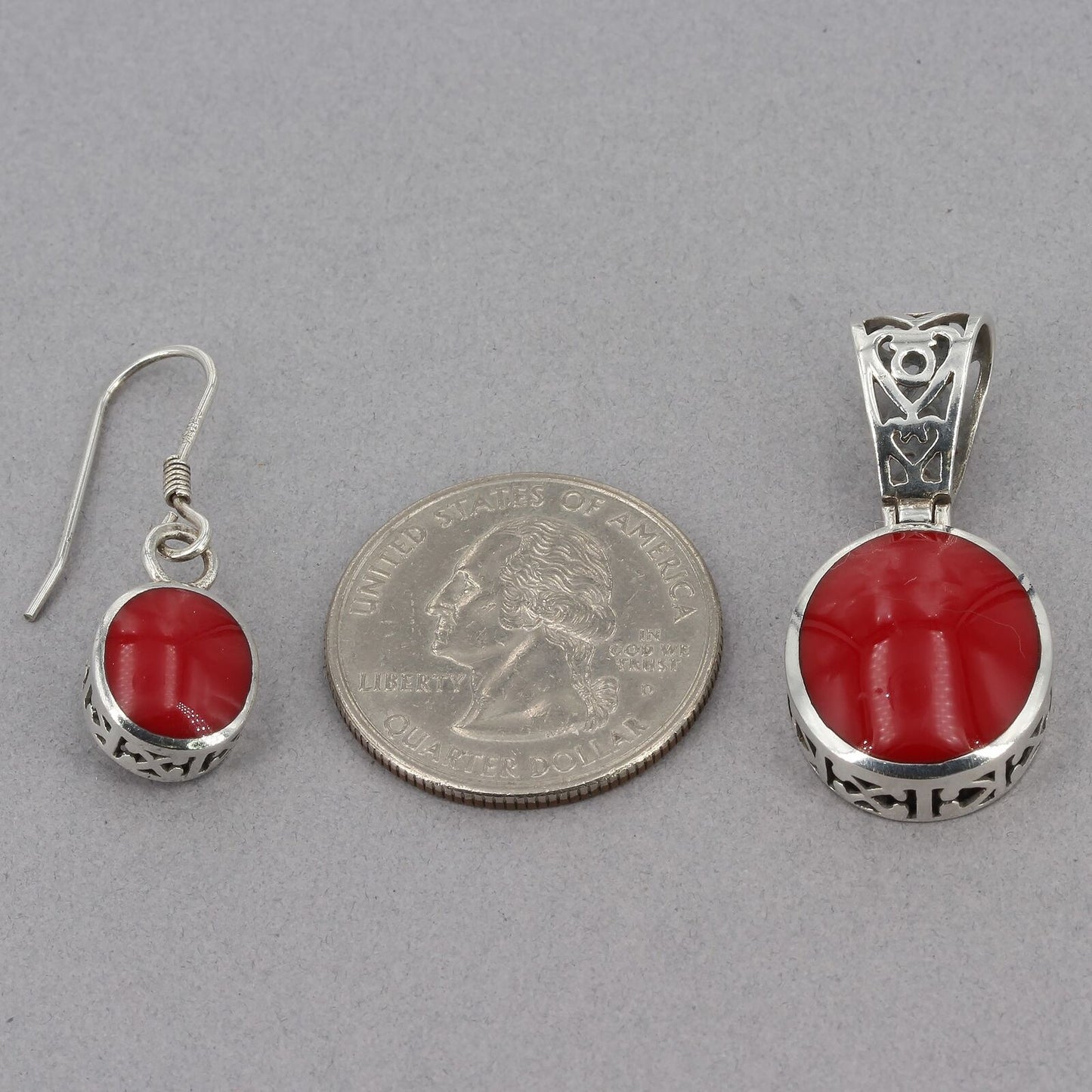 Retired Silpada Sterling Silver Oval Red Inlay Pendant Earrings Set S1300 W1298