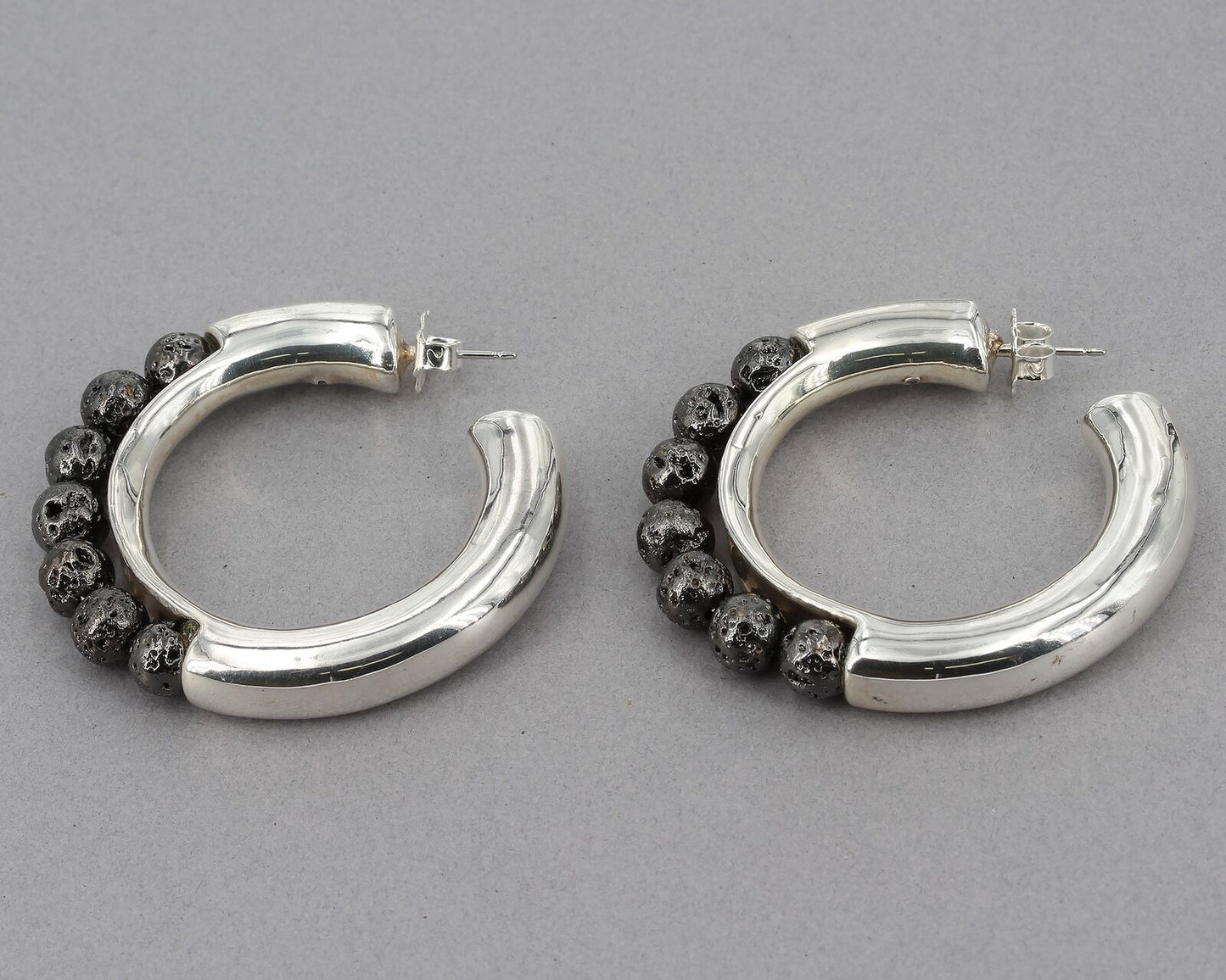 Simon Sebbag Designs Large Sterling Gunmetal Electroform Lava Bead Hoop Earrings