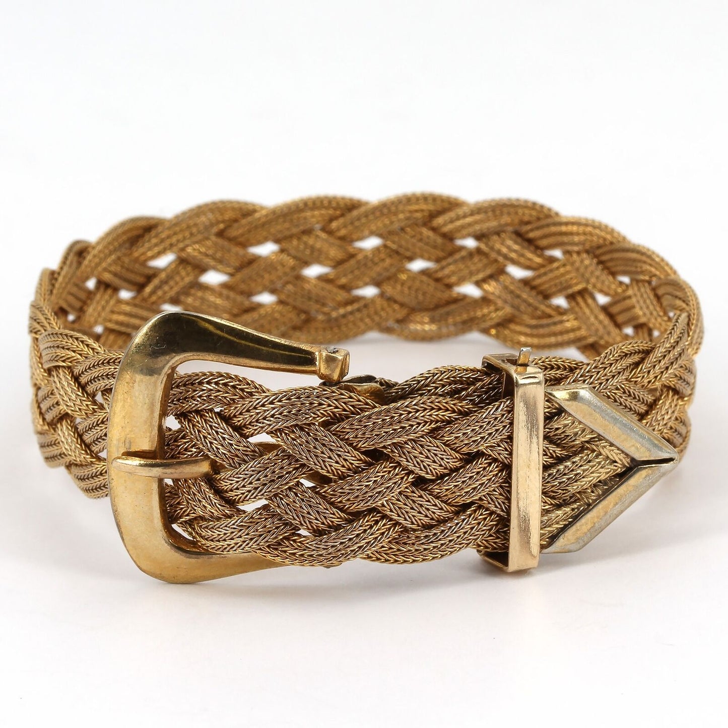 Vintage Gold-Filled Braided Woven Mesh Belt Buckle Bracelet 1/2" Wide