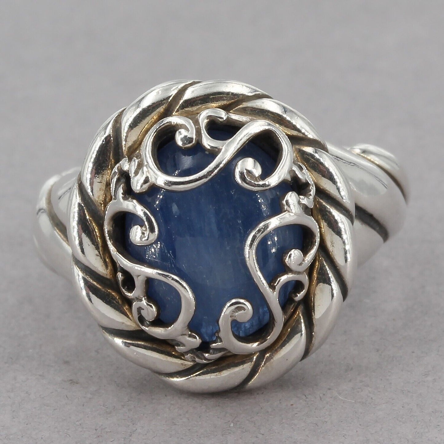 Carolyn Pollack Relios Sterling Silver Scroll Bezel Kyanite Cabochon Ring Size 8