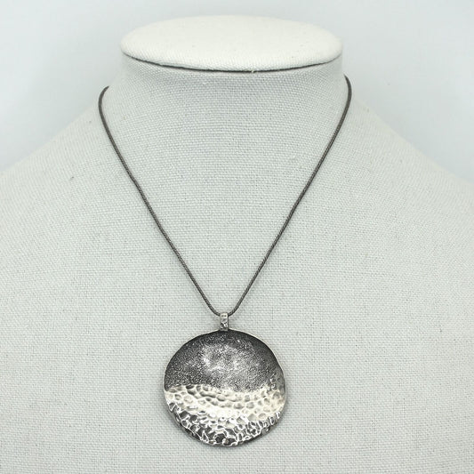 Retired Silpada Big Oxidized Sterling Curvy Hammered Disc Pendant Necklace N1496