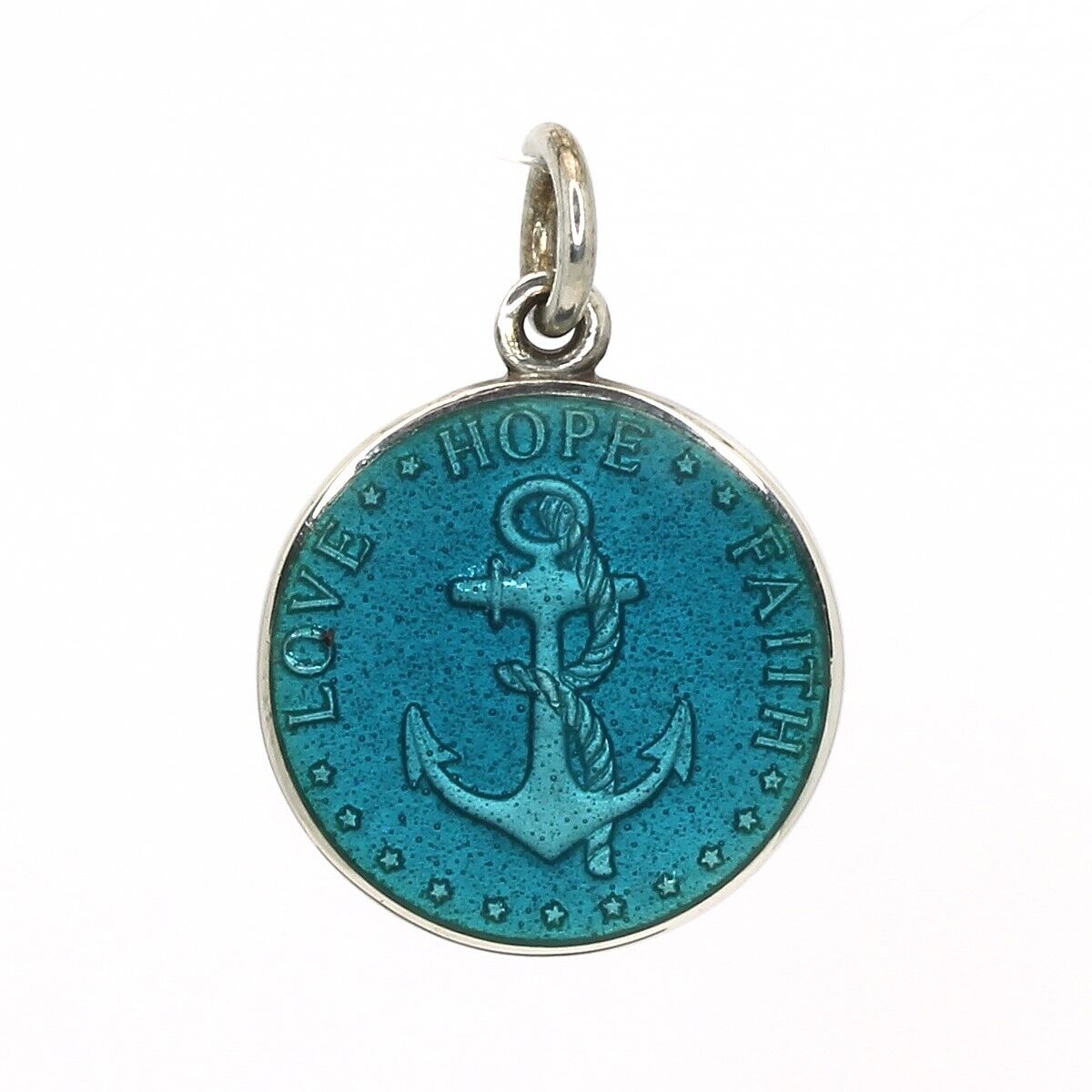 JT Inman Sterling Silver Blue Enamel LOVE HOPE FAITH Anchor 3/4" Charm Pendant