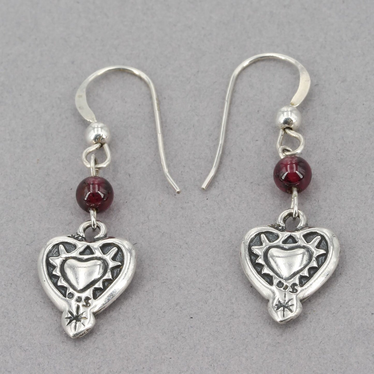 Vintage Shube's for Silpada Sterling Silver Garnet Heart Dangle Earrings W0953