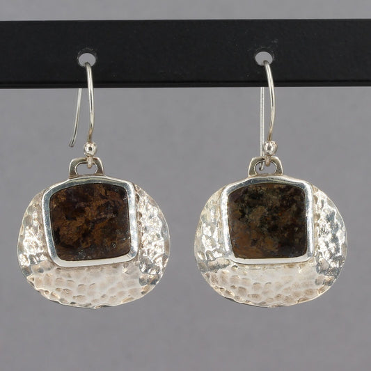 Retired Silpada Hammered Sterling Silver Bronzite Dangle Earrings W1414