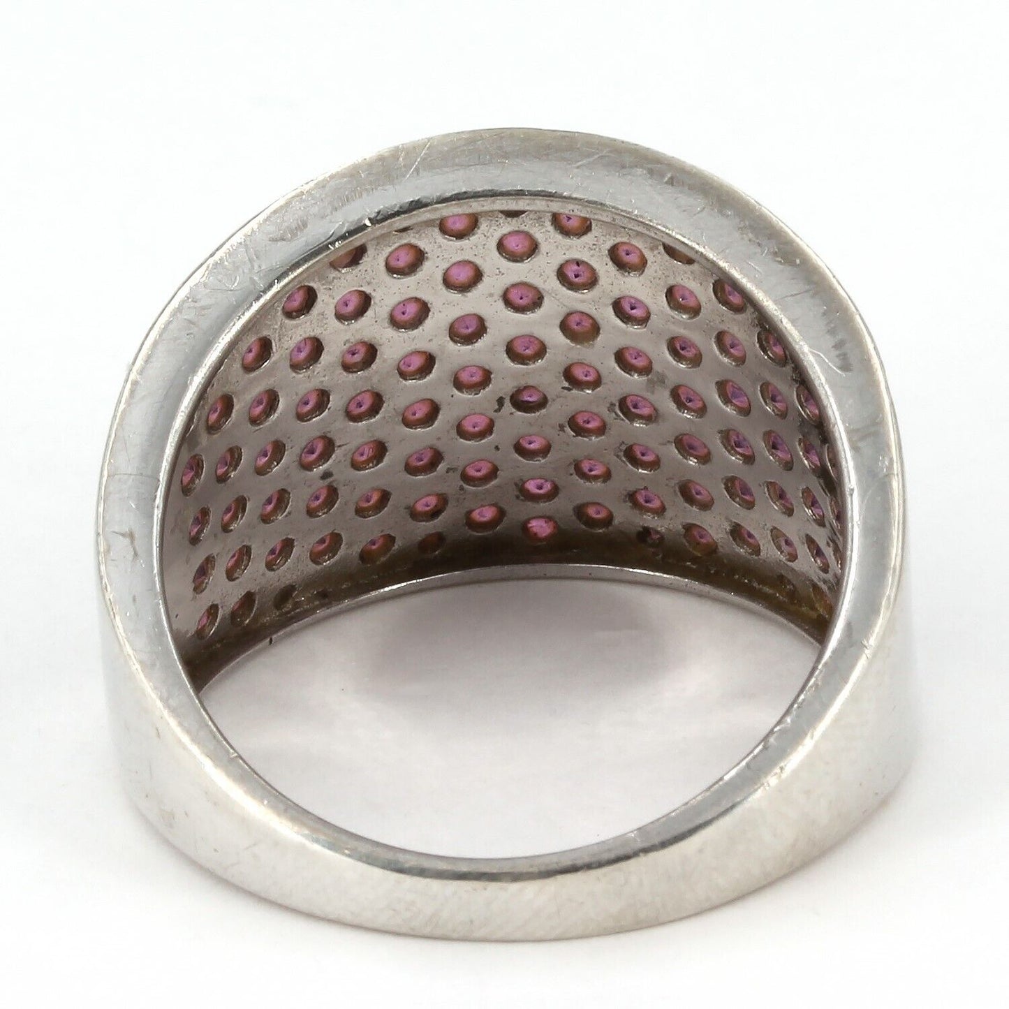 Sterling Silver Pave Rhodolite Garnet 3/4" Wide Band Ring Size 11.5