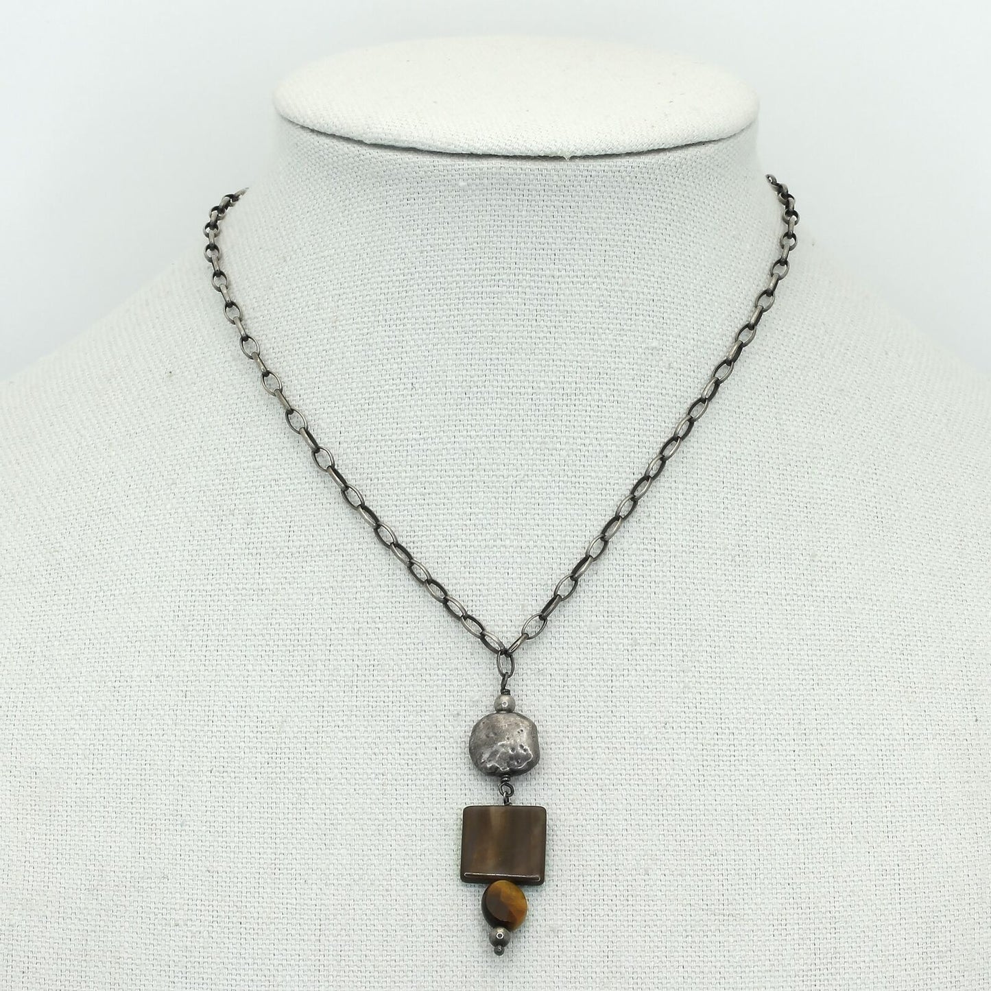 Retired Silpada Sterling Silver Mother of Pearl & Tiger's Eye Necklace N1336