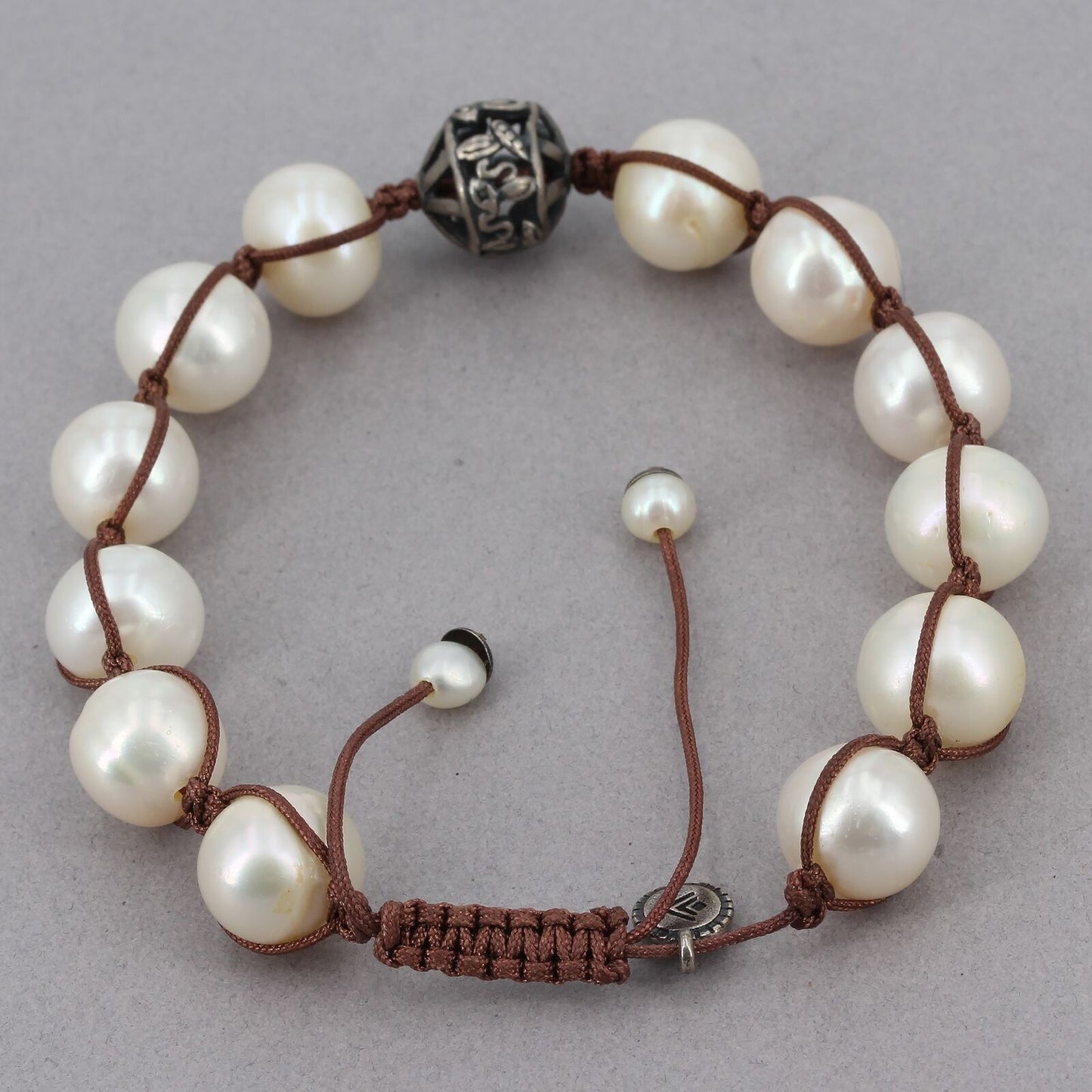 Retired Silpada Sterling RUGGED PEARLS Adjustable Sliding Cord Bracelet B2424