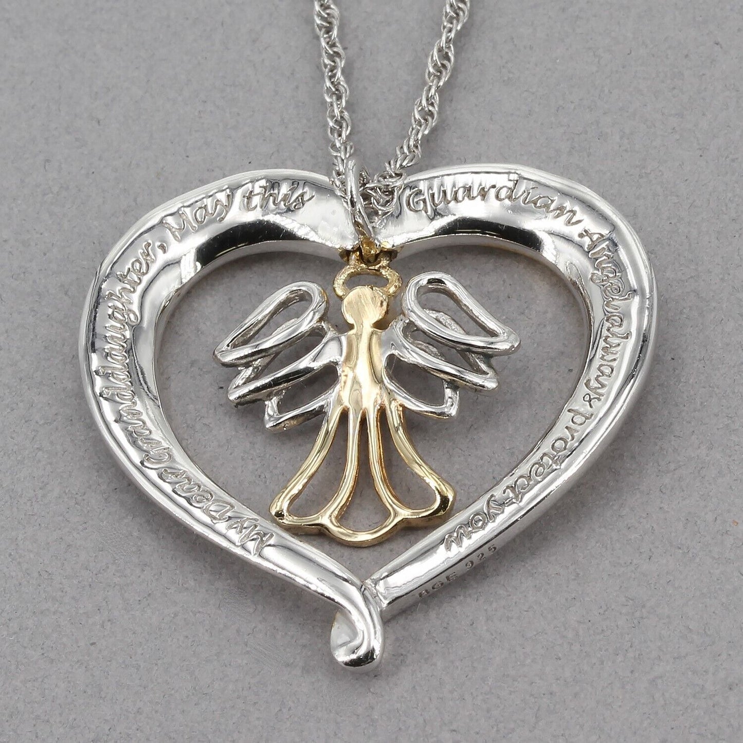 Bradford Exchange Sterling Granddaughter Guardian Angel Heart Pendant Necklace