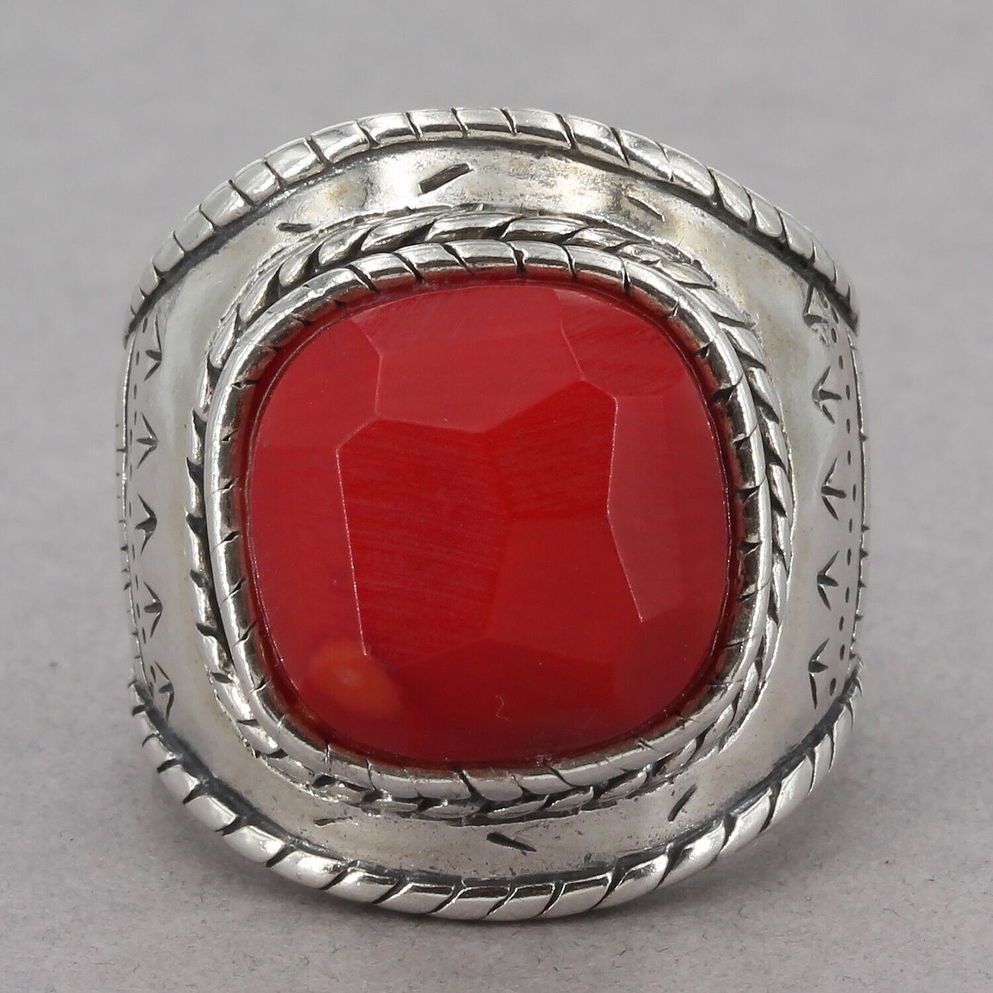 Retired Silpada Sterling Silver Faceted Red Bamboo Coral SAMBA Ring R2890 Size 8