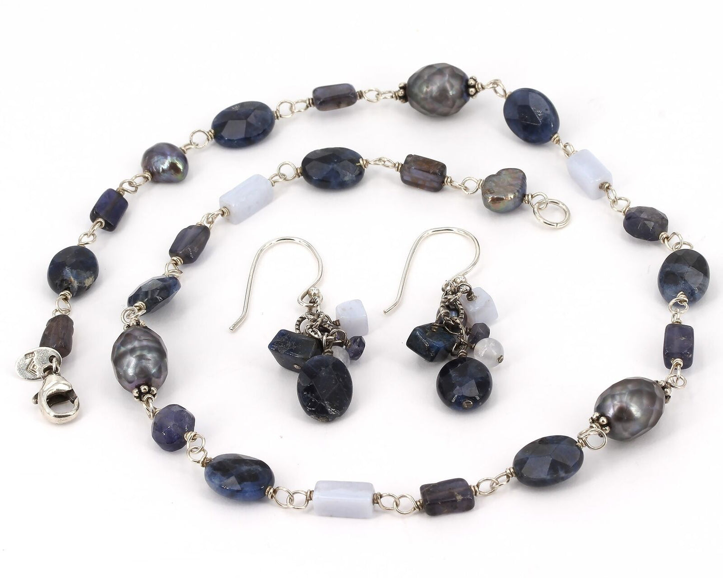 Retired Silpada Sterling Blue Sodalite Bead Necklace & Earrings Set N1308 W1471