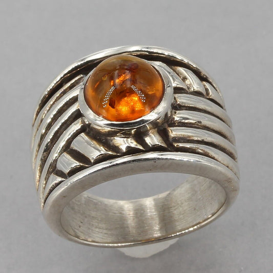 Retired Silpada Oxidized Sterling Silver FIRE WITHIN Amber Ring R1449 Size 5.75