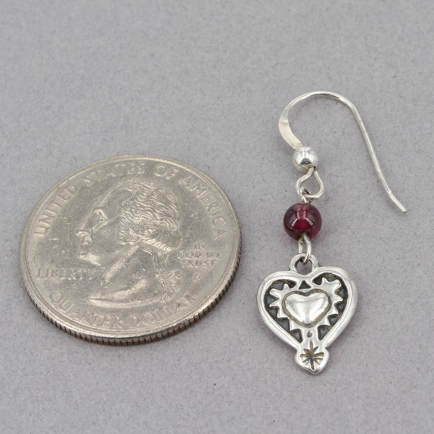 Vintage Shube's for Silpada Sterling Silver Garnet Heart Dangle Earrings W0953