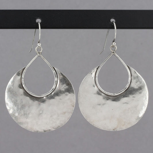 Retired Silpada Sterling HALF MOON BAY Hammered Crescent Dangle Earrings W1539