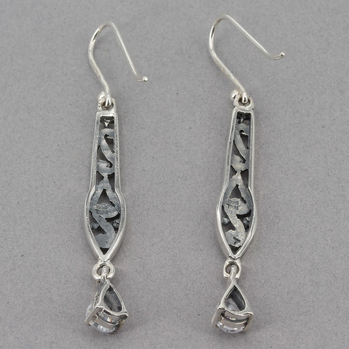 Vintage Silpada Sterling Silver Filigree Scroll CZ Drop Dangle Earrings W1080