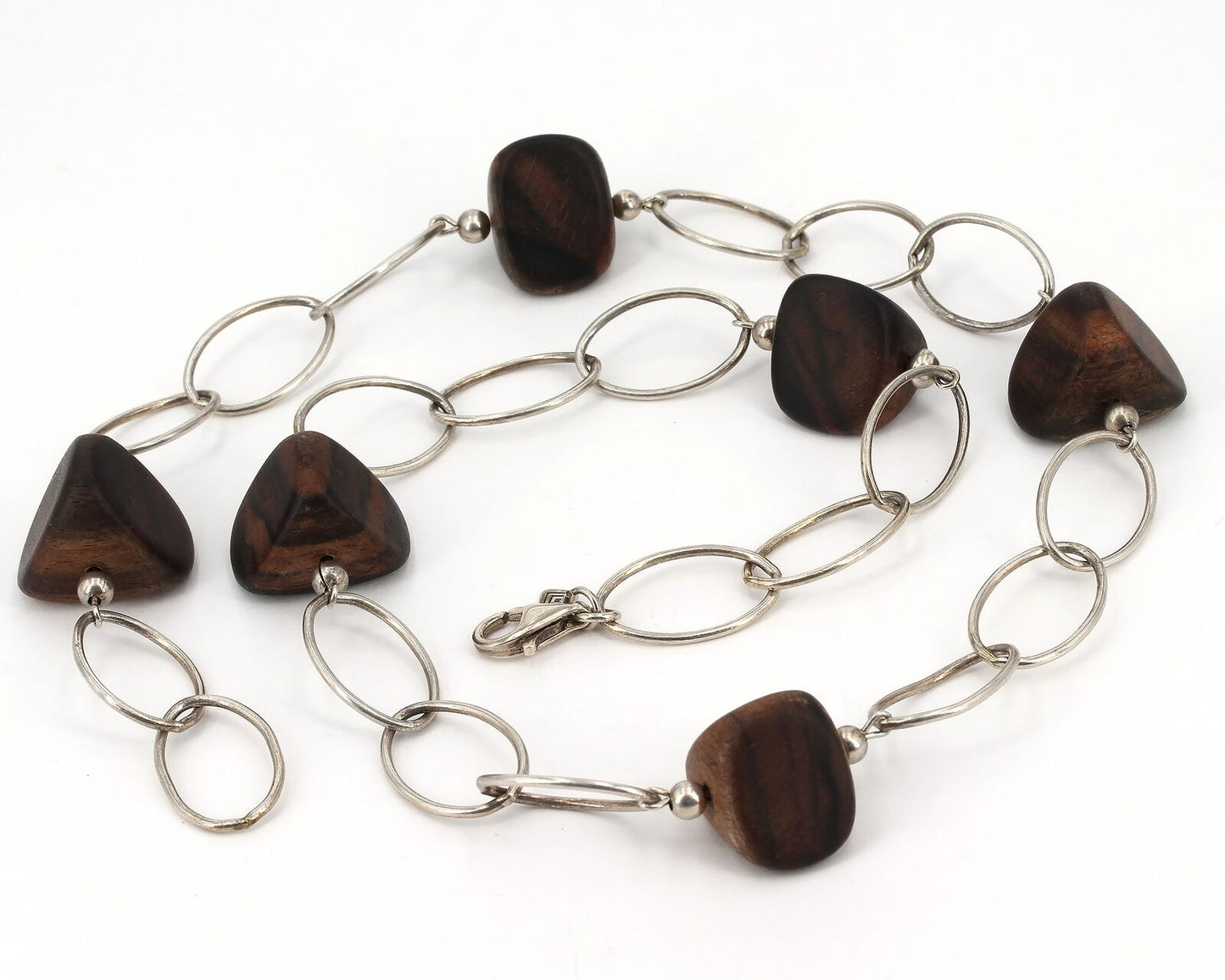 Retired Silpada Sterling Silver Ebony Wood Bead Oval Chain Link Necklace N1359