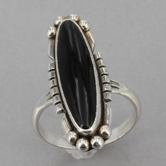 Vintage Navajo Signed AB Anna Begay Sterling Silver Black Onyx Ring Size 6.5+