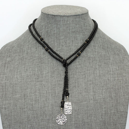 Retired Silpada Sterling Silver Black Glass & Onyx Beads Lariat Necklace N1467