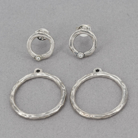 Grace & Heart Handcrafted Hammered Sterling CZ Circle Stud Earrings with Jackets