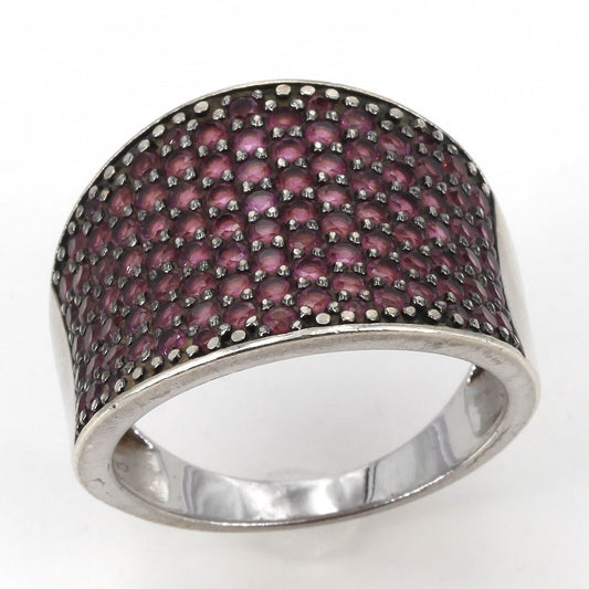 Sterling Silver Pave Rhodolite Garnet 3/4" Wide Band Ring Size 11