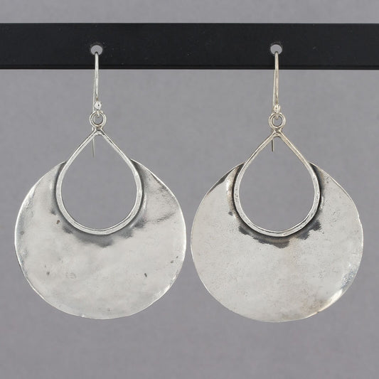 Retired Silpada Sterling HALF MOON BAY Hammered Crescent Dangle Earrings W1539