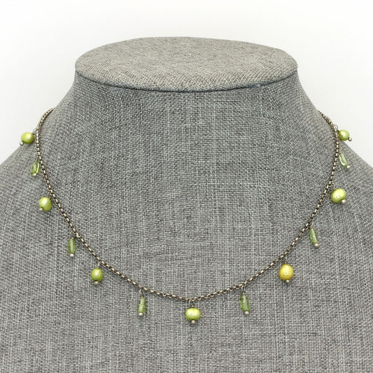 Retired Silpada Oxidized Sterling Peridot & Green FW Pearl 17" Necklace N1373