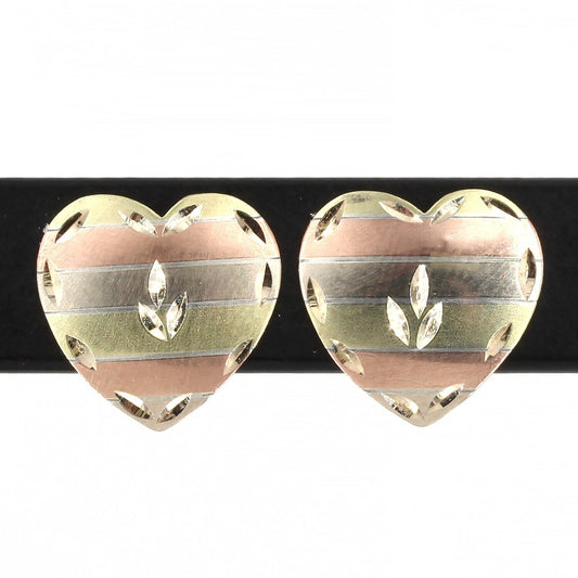 Lightweight 14K Tri-Color Gold 1/2" Heart Stud Earrings 0.6 Grams