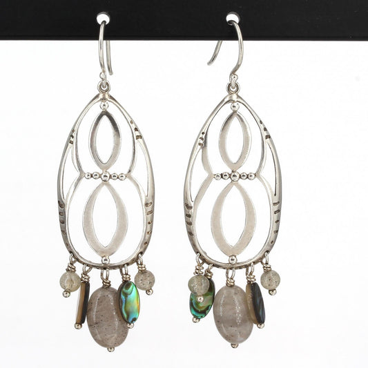 Retired Silpada Sterling Feldspar & Abalone Shell Infinity Dangle Earrings W2139