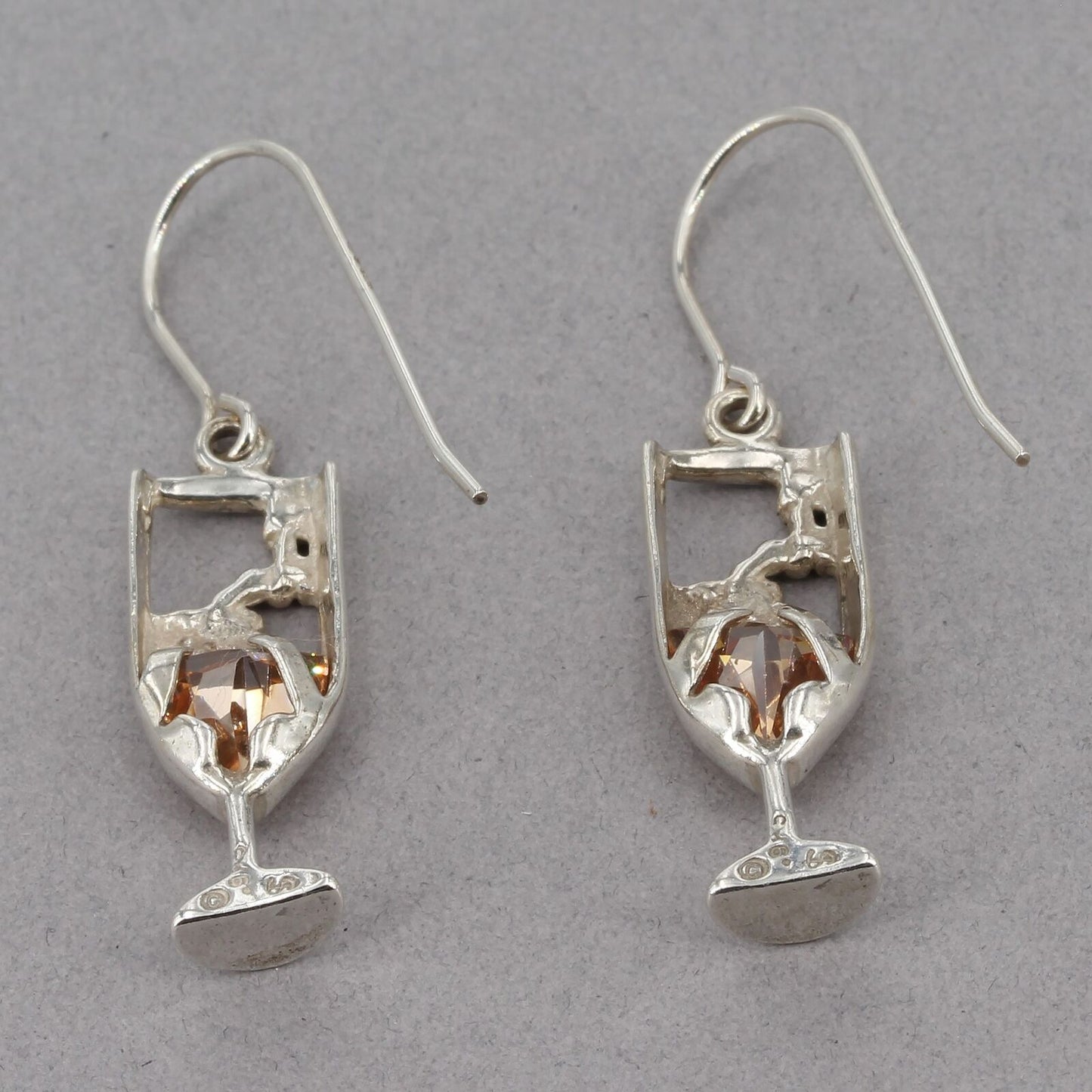 RARE Vintage Shube's for Silpada Sterling Champagne Glass Dangle Earrings W0790