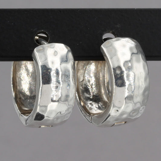 Retired Silpada Hammered Sterling Silver Wide Hinged Huggie Hoop Earrings P1636