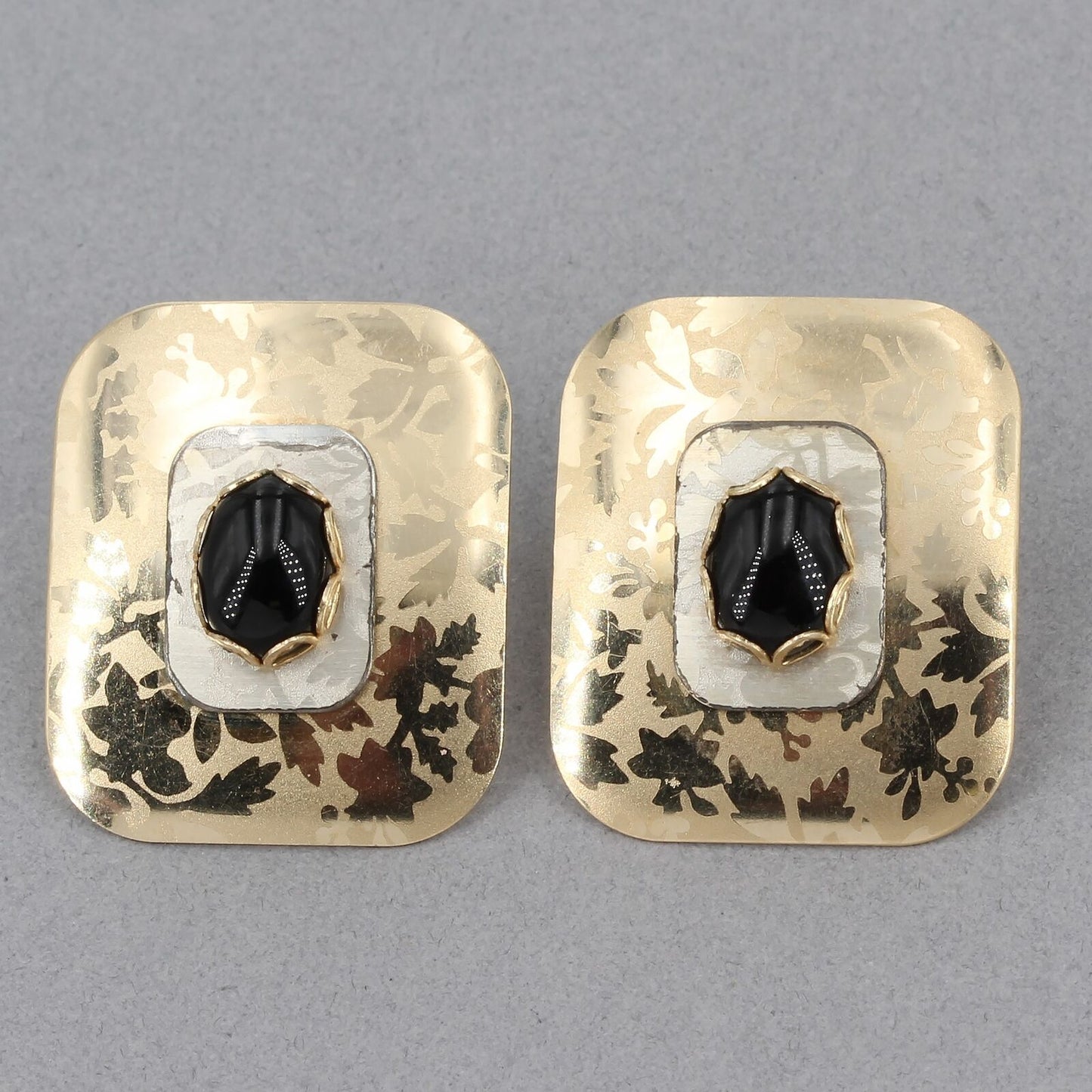 Holly Yashi Handcrafted Artisan Signed Silver/Gold Plated Niobium Onyx Earrings