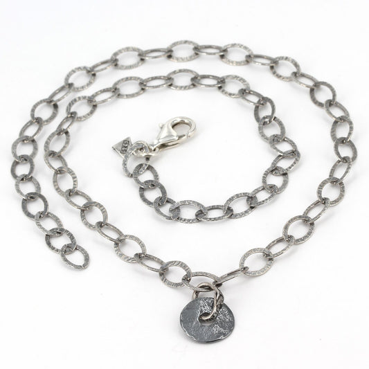 Retired Silpada Petite Oxidized Sterling Small Disc Pendant Chain Necklace N1665