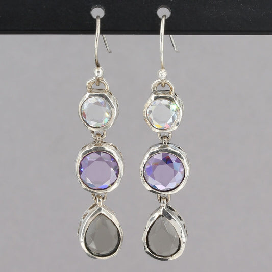 Retired Silpada PLUM PRETTY Sterling Silver Purple Gray CZ Dangle Earrings W2283