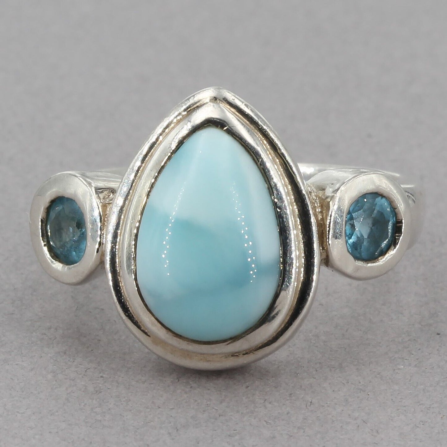 Marahlago Sterling Silver Caribbean Larimar Atlantic Blue Topaz Ring Size 7.75+