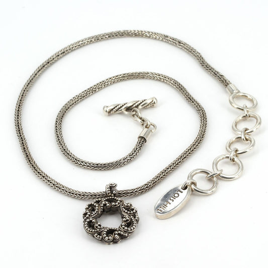 Lois Hill Bali Sterling Granulated Scroll Circle Pendant Tulang Naga Necklace