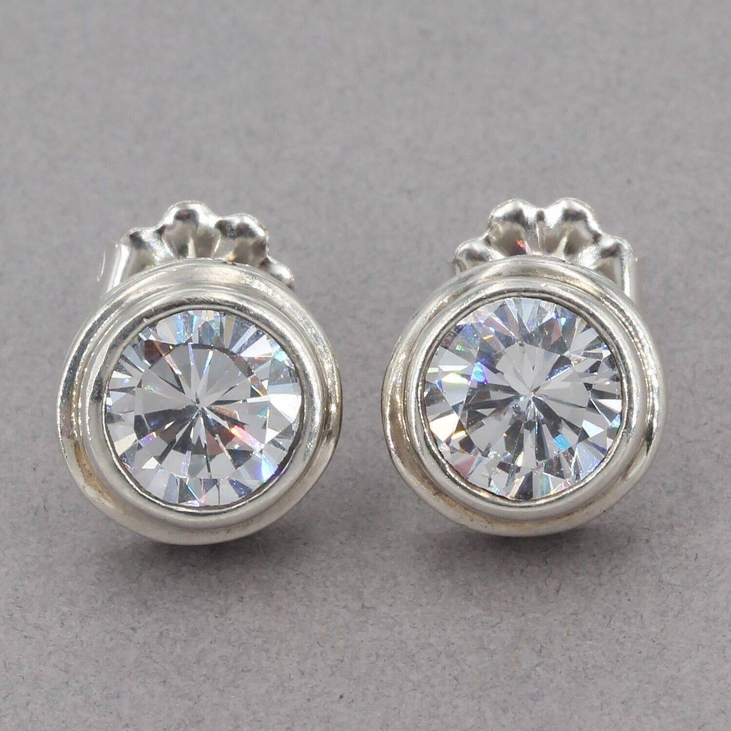 Vintage Silpada Sterling Silver Oxidized Scroll Bezel-Set CZ Stud Earrings P1232