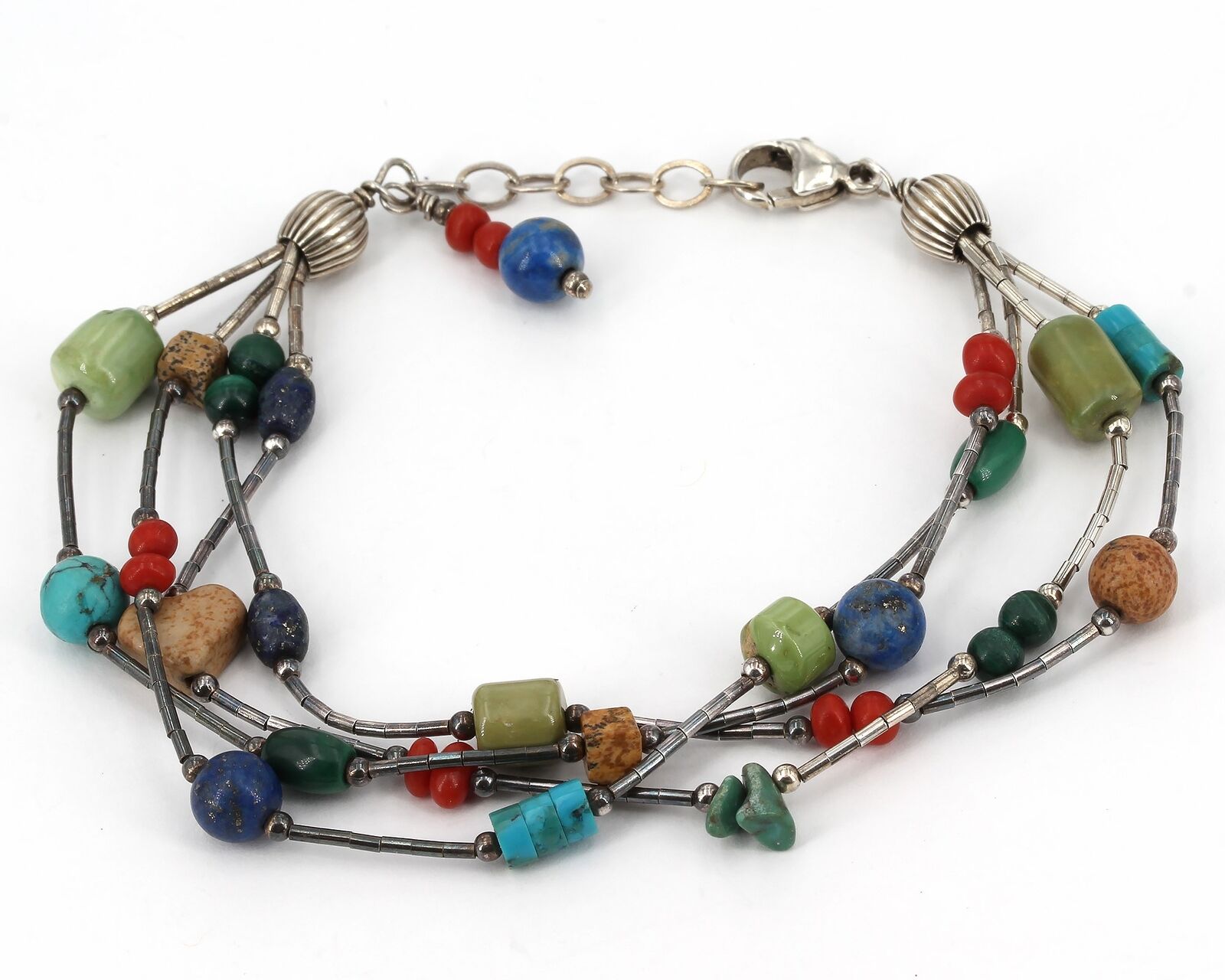 Silpada sterling fashion silver liquid coral turquoise lapis bead bracelet size 7in