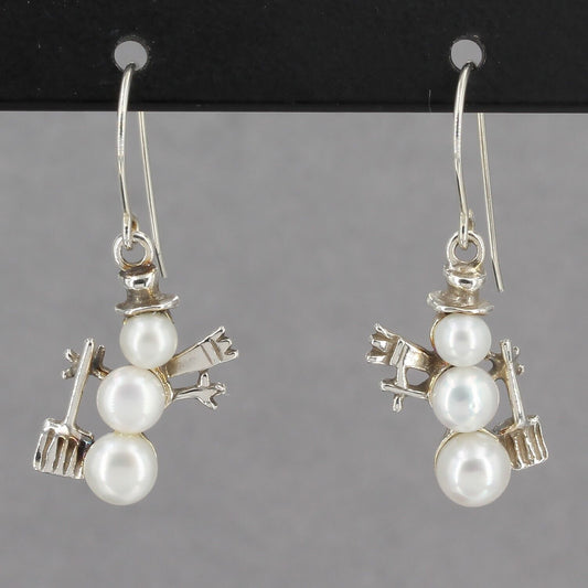 Vintage Shube's for Silpada Sterling Silver Pearl Snowman Dangle Earrings W0685