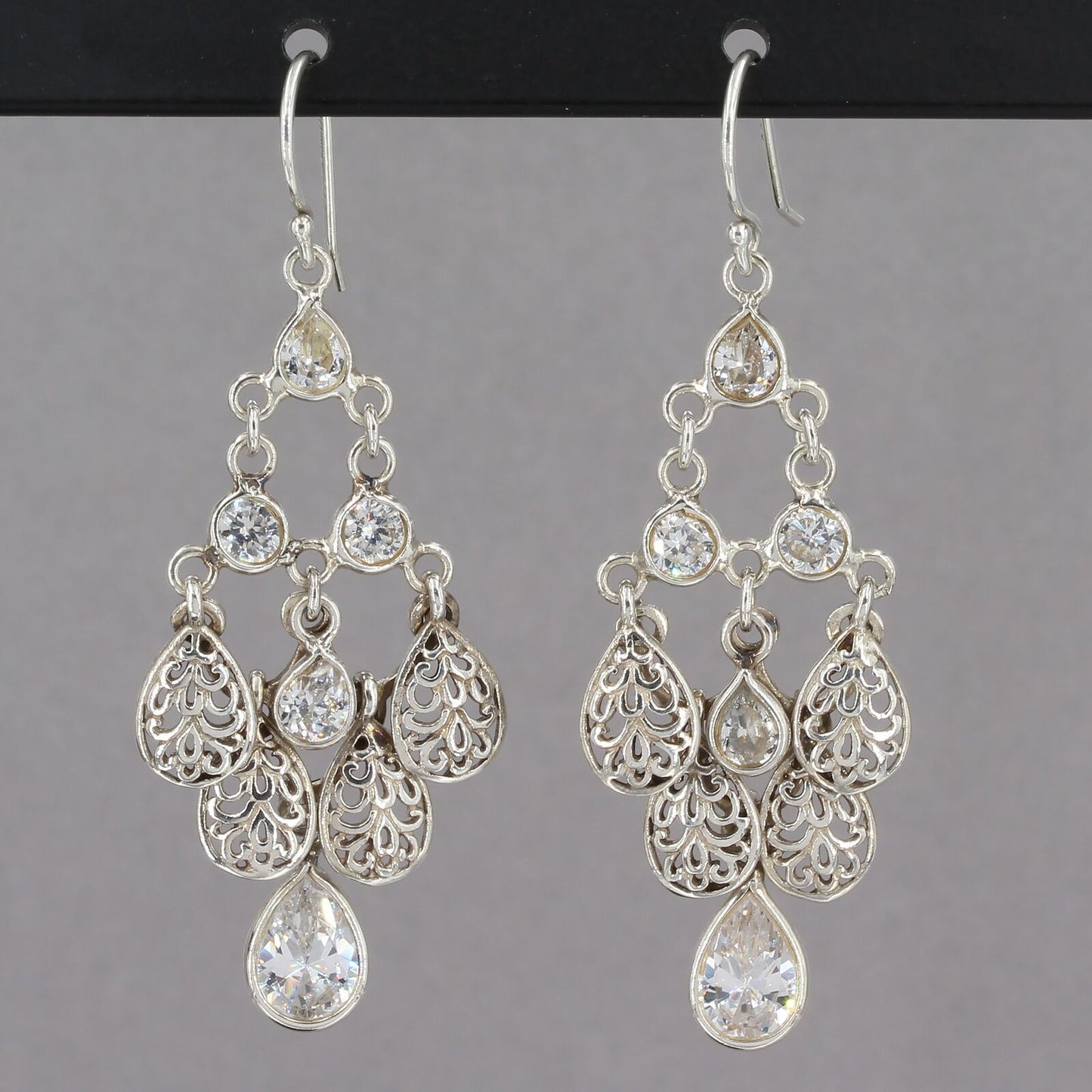 Retired Silpada Sterling Silver CASCADING Chandelier CZ Dangle Earrings W2795