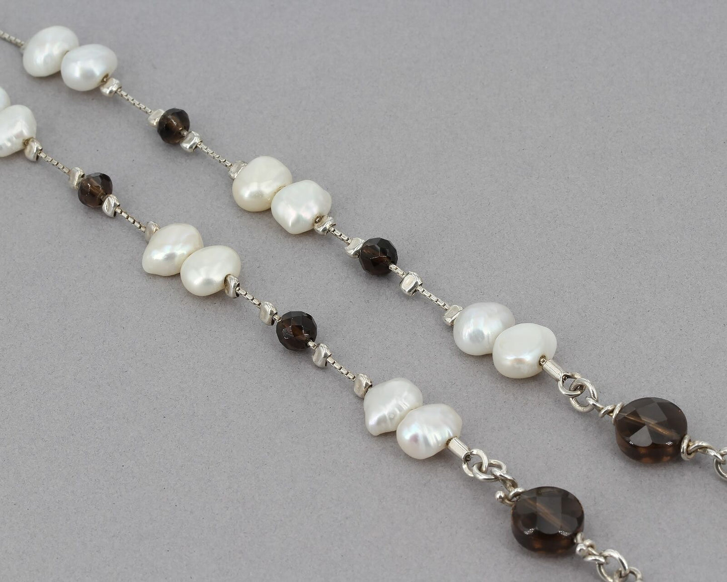 Vintage Silpada Sterling Smoky Quartz & Freshwater Pearl Station Necklace N1040