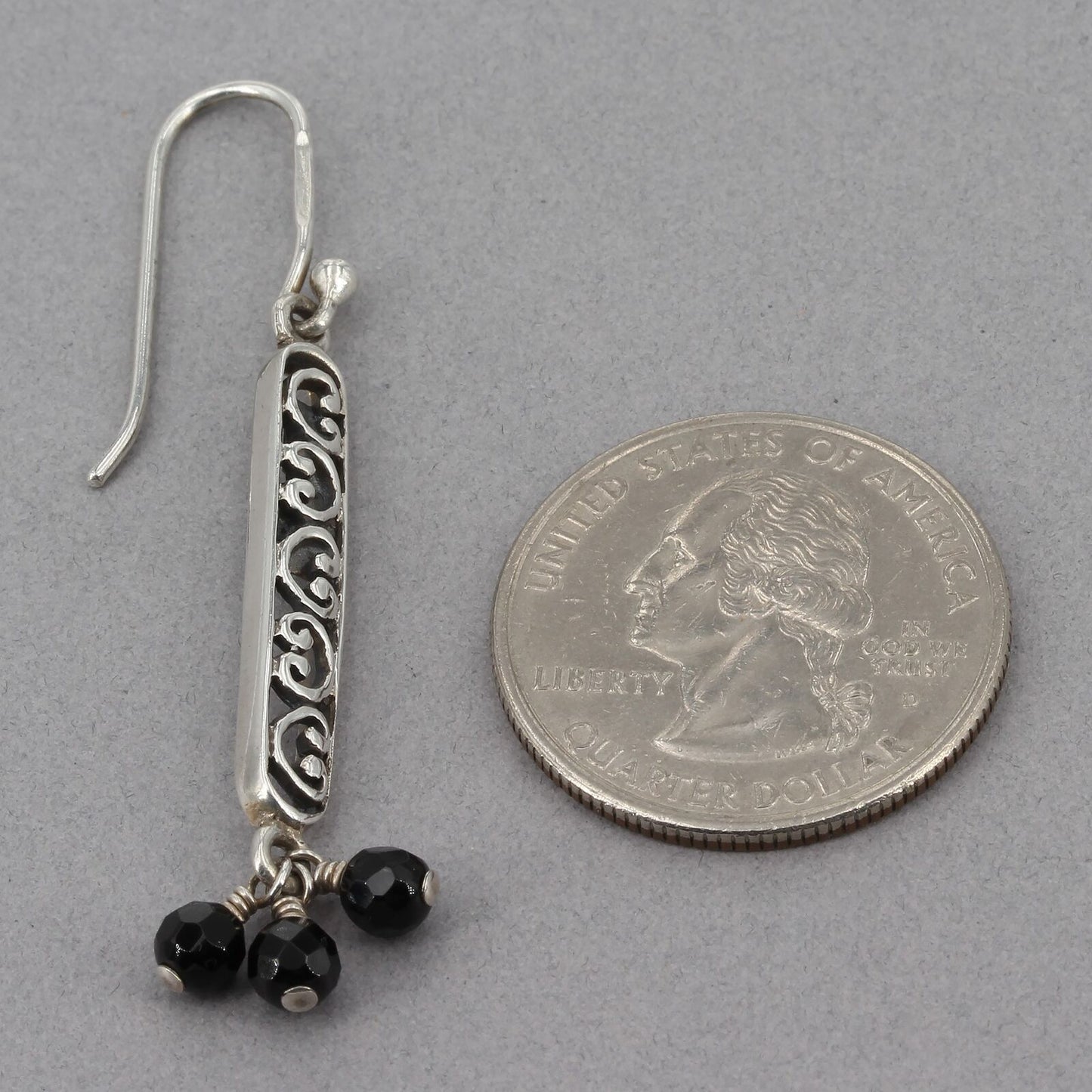 Vintage Silpada Sterling Filigree Scroll Bar Onyx Bead Dangle Earrings W1125 HTF