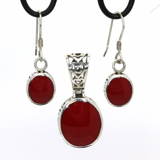 Retired Silpada Sterling Silver Oval Red Inlay Pendant Earrings Set S1300 W1298