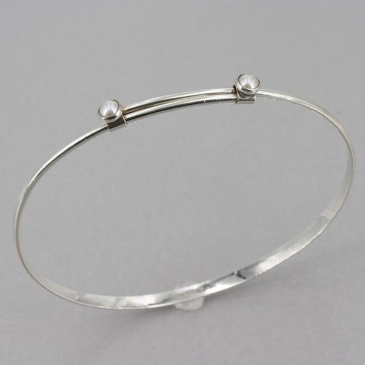 Dainty Vintage Ed Levin Handmade Sterling Silver Pearl Sliding Bangle Bracelet